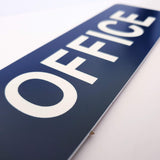 Navy Blue sign with 'OFFICE' text on a white background