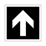White arrow symbol on a black background