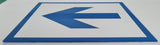Engraved Blue arrow on a white acrylic sign