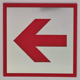 Acrylic sign with a Red arrow symbol on a Silver background