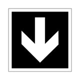 White arrow symbol on a black square background
