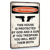 NO TRESPASSING - House Protected by God and a Gun - UV Printed Metal Sign - 20cm by 30cm
