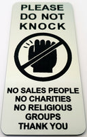 Please Do Not Knock Sign - No Sales People No Charities No Religious Groups Thank You 4.5cm x 10cm