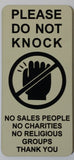 Please Do Not Knock Sign - No Sales People No Charities No Religious Groups Thank You 4.5cm x 10cm