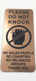 Please Do Not Knock Sign - No Sales People No Charities No Religious Groups Thank You 4.5cm x 10cm