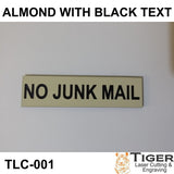 No Junk Mail - Small Sign Plaque For Letterbox - 6cm by 1.5cm