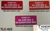 Strictly No Junk Mail & No Advertising Mail - 10cm x 4cm