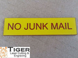 No Junk Mail - Sign For Letterbox - 8cm X 2cm