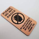 Please Do Not Knock Sign - No Sales People No Charities No Religious Groups Thank You Sign / Plaque