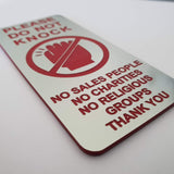 Please Do Not Knock Sign - No Sales People No Charities No Religious Groups Thank You Sign / Plaque
