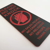 Please Do Not Knock Sign - No Sales People No Charities No Religious Groups Thank You Sign / Plaque