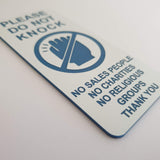 Please Do Not Knock Sign - No Sales People No Charities No Religious Groups Thank You Sign / Plaque