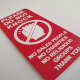 Please Do Not Knock Sign - No Sales People No Charities No Religious Groups Thank You Sign / Plaque