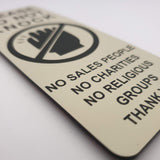 Please Do Not Knock Sign - No Sales People No Charities No Religious Groups Thank You Sign / Plaque