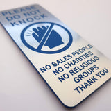 Please Do Not Knock Sign - No Sales People No Charities No Religious Groups Thank You Sign / Plaque