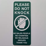 Please Do Not Knock Sign - No Sales People No Charities No Religious Groups Thank You Sign / Plaque