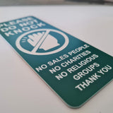 Please Do Not Knock Sign - No Sales People No Charities No Religious Groups Thank You Sign / Plaque