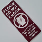 Please Do Not Knock Sign - No Sales People No Charities No Religious Groups Thank You Sign / Plaque