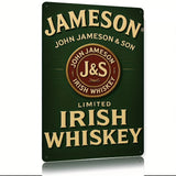 Jameson Irish Whiskey sign with green background and gold text