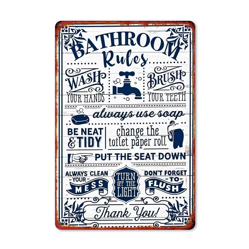 BATHROOM Rules | UV Printed Novelty Metal Sign | 20cm by 30cm