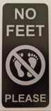 Black No Feet Please acrylic sign with silver engraved text and symbol