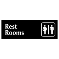 Acrylic Restrooms sign with engraved gender symbols and text