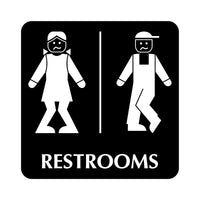 Restrooms sign with stick figure icons for gender neutral bathroom.