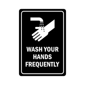 Acrylic engraved Sign with a hand washing icon and text 'Wash Your Hands Frequently'