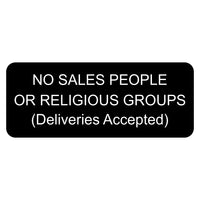 Black sign with white text on a white background