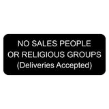 Black sign with white text on a white background