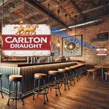 Bar with Carlton Draught sign and wooden interior