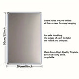 Rectangular metal sign with dimensions and features on a white background