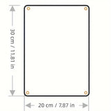 Rectangular white board with dimensions labeled on a white background