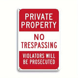 Red and white 'Private Property No Trespassing' sign on a white background