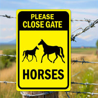 PLEASE CLOSE GATE - HORSES - UV Printed Metal Sign - 20cm by 30cm