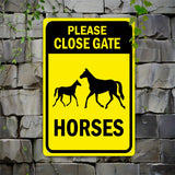 PLEASE CLOSE GATE - HORSES - UV Printed Metal Sign - 20cm by 30cm