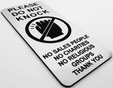 Please Do Not Knock Sign - No Sales People No Charities No Religious Groups Thank You 4.5cm x 10cm