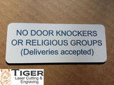 No Door Knockers or Religious Groups Sign Plaque