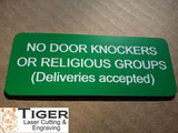 No Door Knockers or Religious Groups Sign Plaque