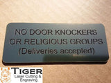 No Door Knockers or Religious Groups Sign Plaque - 10cm by 4cm